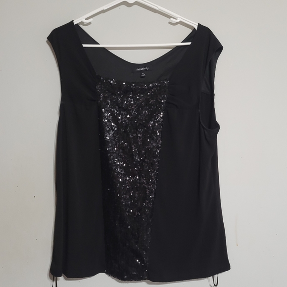 Relativity Black Sequin sleeveless‎ top Size XL Dressy Sexy Festival Formal - Picture 1 of 3